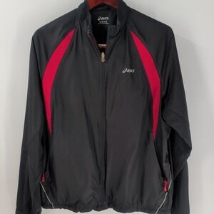 Asics Lightweight Full Zip‎ Zipped Pockets Windbreaker Jacket Black Red Size M